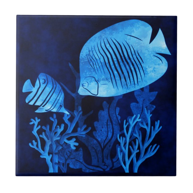 Carreau Thème marin Vie marine Mers bleu profond Poisson b (Devant)