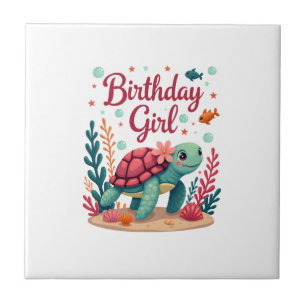 Carreau Thème Tortue de Mer Fille Anniversaire Fête d'anni