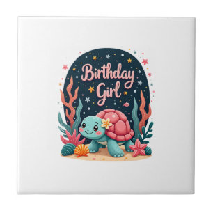 Carreau Thème Tortue de Mer Fille Anniversaire Fête Océan
