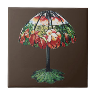 Carreau Tiffany Art nouveau floral rouge lotus vintage