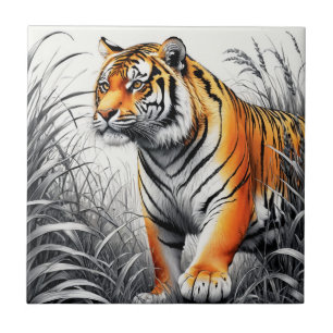 Carreau Tiger Art Color Partiel noir blanc dessin