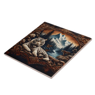 Carreau Tigre blanc du Bengale reposant par un courant de