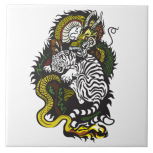 Carreau tigre blanc et dragon vert