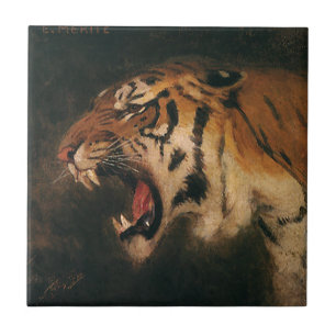Carreau Tigre du Bengale vintage, gros chat qui rugit, ani