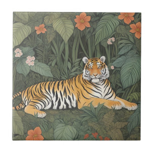 Carreau Tigre floral dans la jungle verte