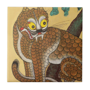 Carreau Tigre laid folklorique coréen Minhwa