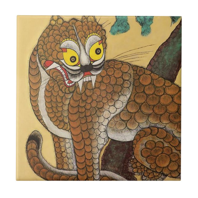 Carreau Tigre laid folklorique coréen Minhwa (Devant)