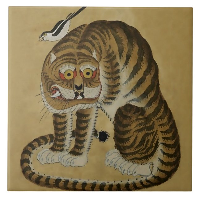 Carreau Tigre tapi sous Minhwa avec pie (Devant)