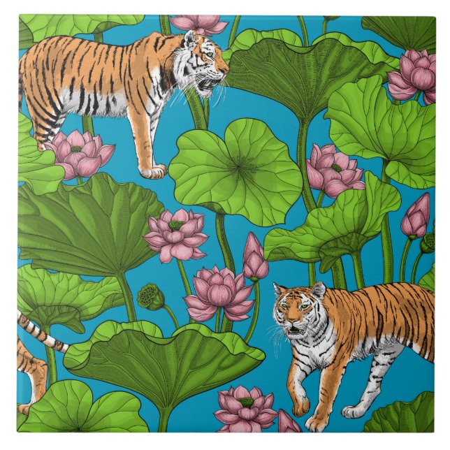 Carreau Tigres dans l'étang rose lotus (Devant)
