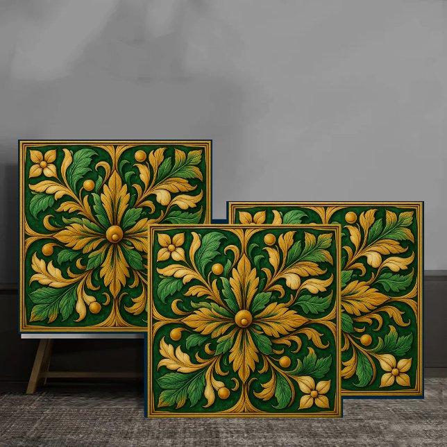 Carreau Tile de ornamento floral oriental - Verde  (Créateur téléchargé)