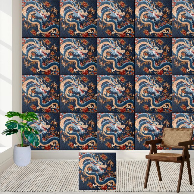 Carreau Tile Dragon Chinoiserie asiatique (Asian Chinoiserie Dragon Tile)