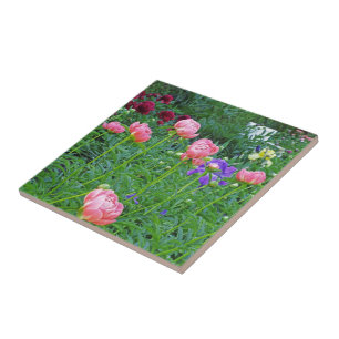 CARREAU TILE/TRIVET, "BANC BLANC DANS PEONY GARDEN"