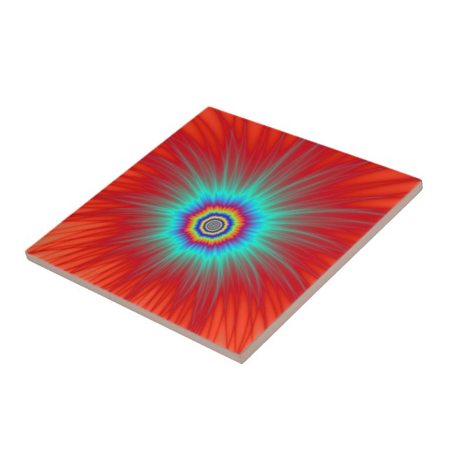 Carreau Tile Turquoise explosion sur rouge (Côté)