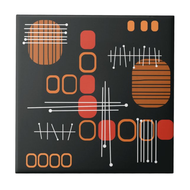 Carreau Tissu d'écorce Abstrait atomique noir Brûlé orange (Devant)