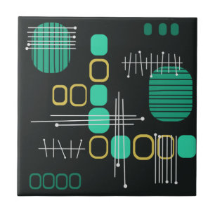 Carreau Tissu noir Abstrait atomique Turquoise