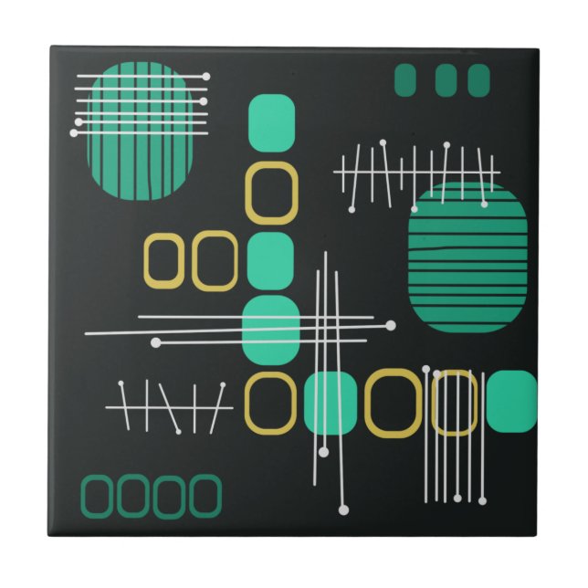 Carreau Tissu noir Abstrait atomique Turquoise (Devant)