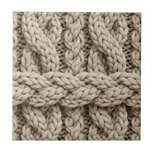 Carreau Tissu Tricoté Fil Torsadé – Beige Chaud (4)