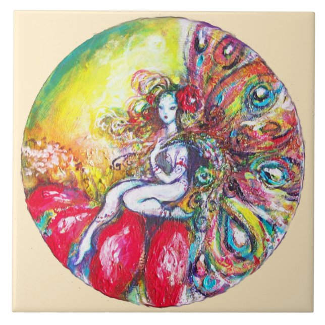Carreau TITANIA SITTING ON A RED FLOWER Fantasy Ivory (Devant)