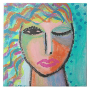 Carreau Tizzy Portrait Abstrait original d'une femme