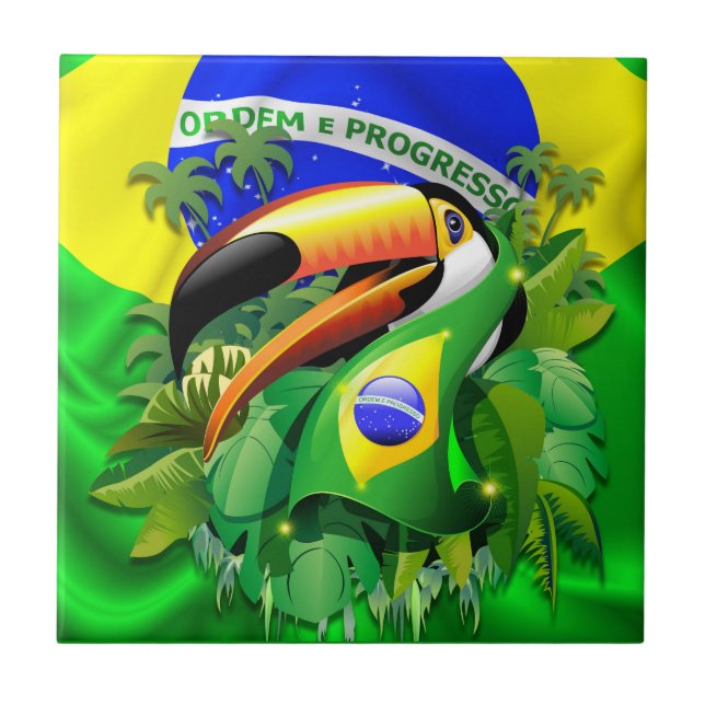 Carreau Toco Toucan avec drapeau brésilien (Devant)