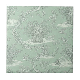 Carreau Toile botanique vert menthe avec bouquets floraux