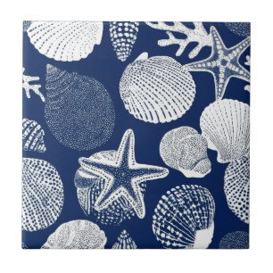Carreau Toile Côtière Bleue Motif Corail Coquillage (4)