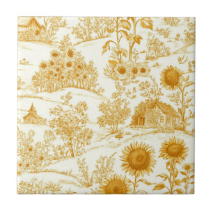 Carreau Toile de campagne vintage Tournesol jaune (1)