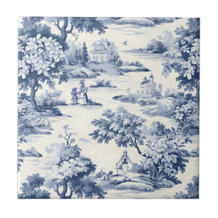 Carreau Toile de jouy, bleu et blanc, porcelaine,