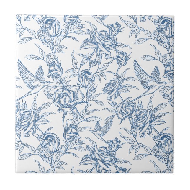 Carreau Toile de Jouy bleue française (Devant)