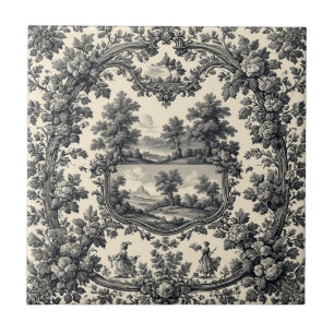 Carreau Toile De Jouy Campagne Motif Floral Monochrome
