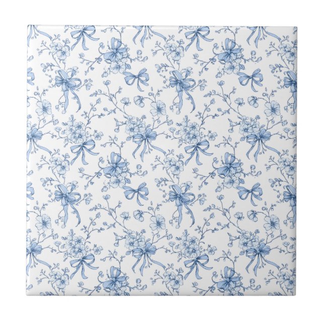 Carreau Toile de Jouy Florale Bleue  (Devant)