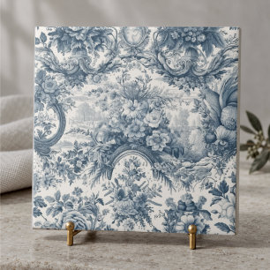 Carreau Toile de Jouy Florale Bleue Vintage Monogramme