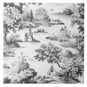 Carreau Toile de jouy, noir et blanc, porcelaine,