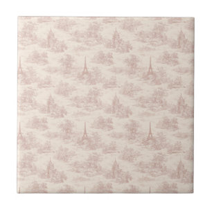 Carreau Toile de Jouy Romantique Rose Motif Campagnard (1)