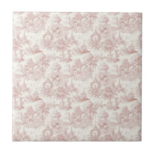 Carreau Toile de Jouy Romantique Rose Paysage Campagnard (