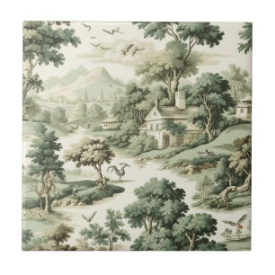 Carreau Toile de Jouy Verte Maison de Campagne Motif Villa