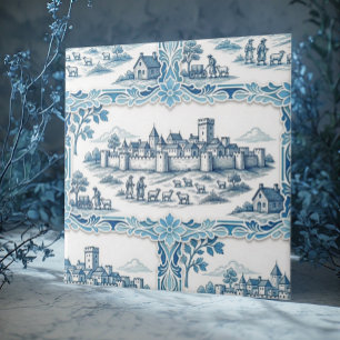 Carreau Toile De Jouy Vintage Textile Rustique Pastoral Bl