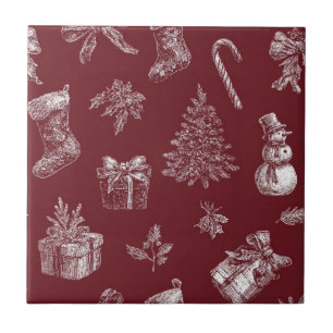 Carreau Toile de Noël Vintage Rouge Cramoisi Blanc