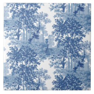 Carreau Toile de paysage bleu vintage avec Urnes et Colonn