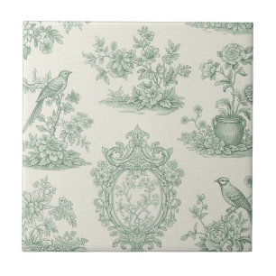 Carreau Toile florale verte menthe et motif oiseau