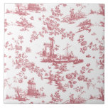 Carreau Toile vintage Florale de Jouy-Pink<br><div class="desc">Belle toile de jouy sans soudure motif adaptée d'un modèle anglais gravé par John Munns vers 1770 avec ruines classiques,  port maritime,  berger et guirlandes florales. Rose sur arrière - plan blanc.</div>