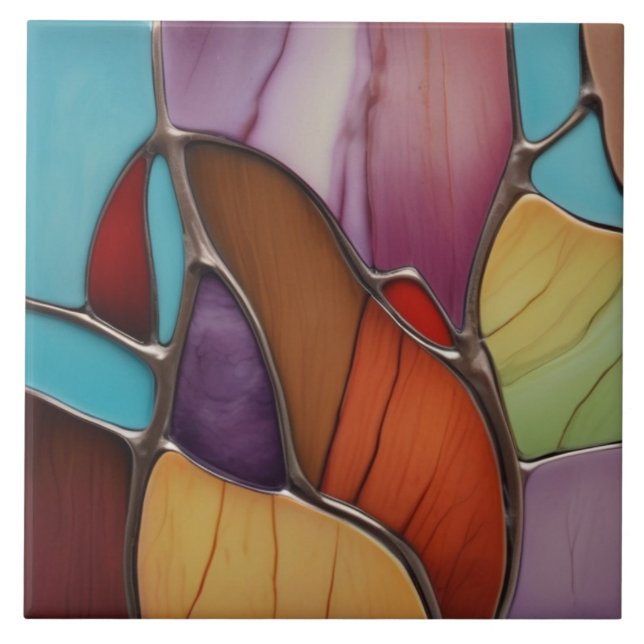 Carreau Tone Chaude Faux Verre Tiré Mosaïque Art Abstrait (Devant)