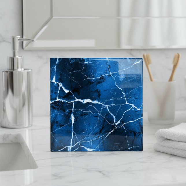 Carreau Tons de bijoux Marbre Abstrait Bleu Saphir D1288 (Créateur téléchargé)