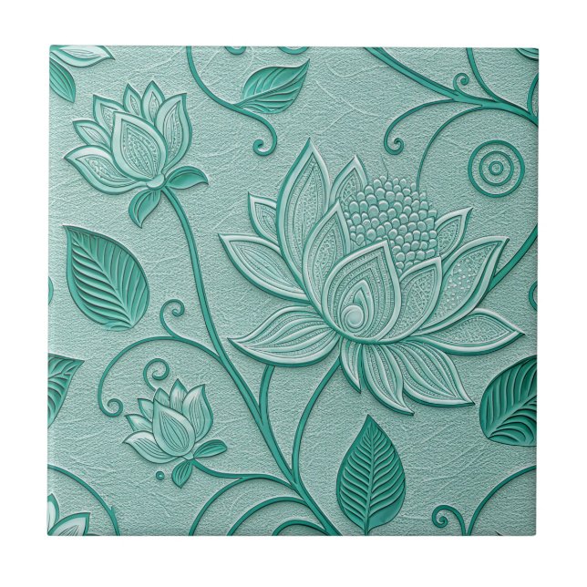 Carreau Tons de vert pastel motif lotus aspect embossé (Devant)