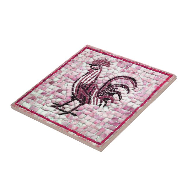 Carreau Tons rouge blanc Mosaïque noire Design de poulet (Côté)
