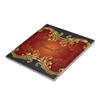 Carreau Tons rouge noir et or Vintage perlures 2 Monogramm