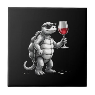 Carreau tortue cool buvant du vin rouge impression d'art_1