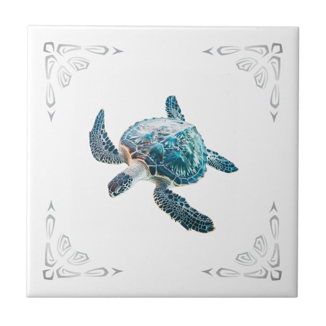 Carreau Tortue de mer 3D blanche Côtière (Devant)