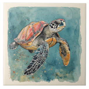 Carreau Tortue de mer aquarelle