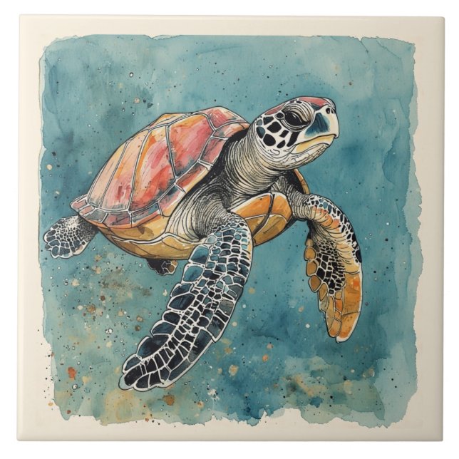 Carreau Tortue de mer aquarelle (Devant)